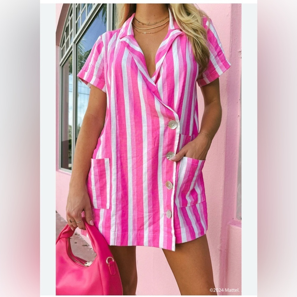 Show Me Your MuMu Pink and White Striped Short Sleeve Romper